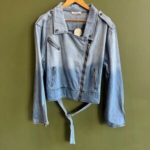 Wisteria Lane Stretch Denim Moto Jacket Zipper Belted NWT $78 X-Large Jean #4